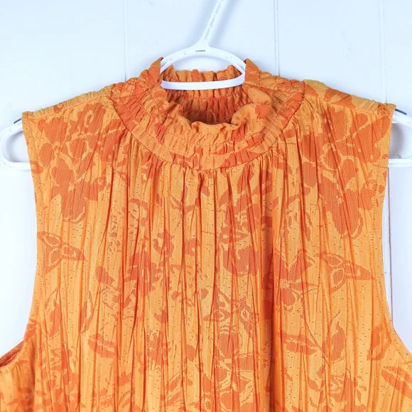 Cato Orange Floral Pleated Sleeveless High-Neck Top Size 14/16W - Picture 2 of 8